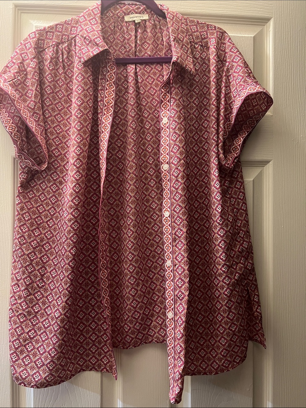 Max Studio Pink Patterned Short-Sleeve Button-Down Shirt